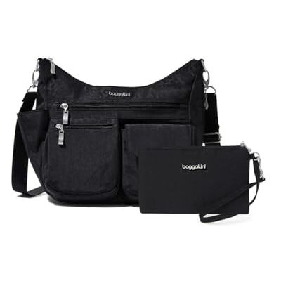 Baggallini Damen Umhängetasche, 27,9 X 22,9 X 11,4 cm, RFID-hobo-Tasche Modern Everywhere Bag, Schwarze Geparden-Prägung Baggallini Damen Umhängetasche, 27,9 X 22,9 X 11,4 cm, RFID-hobo-Tasche Modern Everywhere Bag, Schwarze Geparden-Prägung