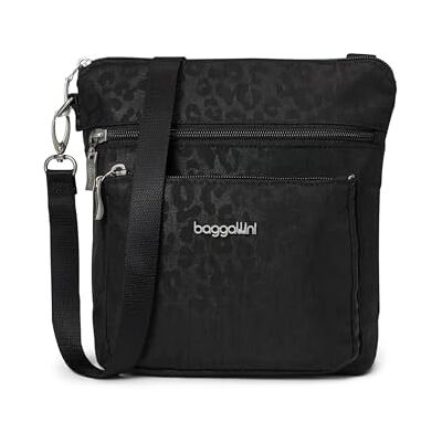Baggallini Moderne Umhängetasche für Damen, Schwarze Geparden-Prägung Baggallini Moderne Umhängetasche für Damen, Schwarze Geparden-Prägung