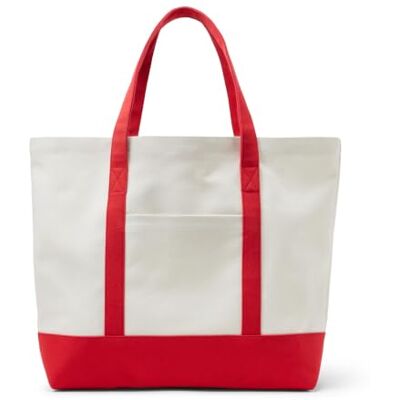 Amazon Unisex-Adult Große Strapazierfähige Strandtasche aus Canvas-Segeltuch, Natur/Rot, Einheitsgröße Amazon Unisex-Adult Große Strapazierfähige Strandtasche aus Canvas-Segeltuch, Natur/Rot, Einheitsgröße