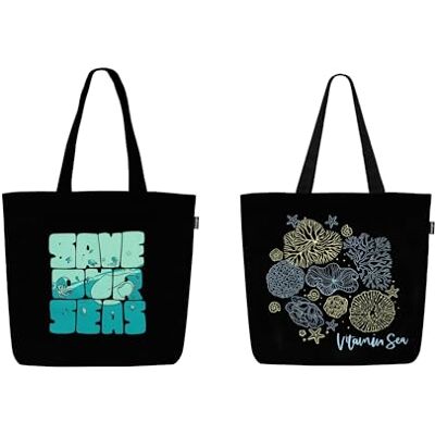 ECO Große Tragetasche für Frauen mit Reißverschluss, stilvolle Baumwollhandtaschen, Canvas-Tragetaschen für College, Save Our Seas Vitamin Sea ECO Große Tragetasche für Frauen mit Reißverschluss, stilvolle Baumwollhandtaschen, Canvas-Tragetaschen für College, Save Our Seas Vitamin Sea