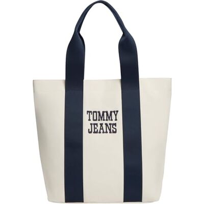 Tommy Jeans Herren Tote Bag Tasche Bold Varsity aus Canvas, Elfenbein (Newsprint), Einheitsgröße Tommy Jeans Herren Tote Bag Tasche Bold Varsity aus Canvas, Elfenbein (Newsprint), Einheitsgröße