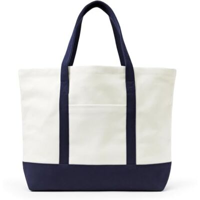 Amazon Unisex Erwachsene Große strapazierfähige Strandtasche aus Segeltuch, Natur/Marineblau, Einheitsgröße Amazon Unisex Erwachsene Große strapazierfähige Strandtasche aus Segeltuch, Natur/Marineblau, Einheitsgröße