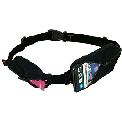 Spibelt Sportgürtel mit Zwei Taschen, schwarzer Stoff/schwarzer Reißverschluss/Logo-Band Spibelt Sportgürtel mit Zwei Taschen, schwarzer Stoff/schwarzer Reißverschluss/Logo-Band
