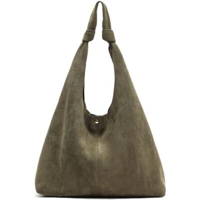 MISAKO Pologi-1 Große Hobo-Tasche in Wildlederoptik mit herausnehmbarem Kulturbeutel Damen Pologi-1 Grün 48x12x38cm MISAKO Pologi-1 Große Hobo-Tasche in Wildlederoptik mit herausnehmbarem Kulturbeutel Damen Pologi-1 Grün 48x12x38cm
