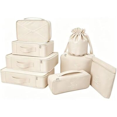 BETLLEMORY Koffer Organizer Reise Kleidertaschen 8 Sets/7 Farben Travel Gep?ck Organisatoren enthalten wasserdichte Schuh-Aufbewahrungsbeutel bequeme Kompressions Beutel f?¡ì1r Reisende (beige) BETLLEMORY Koffer Organizer Reise Kleidertaschen 8 Sets/7 Farben Travel Gep?ck Organisatoren enthalten wasserdichte Schuh-Aufbewahrungsbeutel bequeme Kompressions Beutel f?¡ì1r Reisende (beige)
