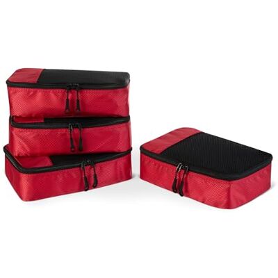 Amazon Basics Kleine Kleidertaschen, Reißverschluss, 4 Stück, Rot Amazon Basics Kleine Kleidertaschen, Reißverschluss, 4 Stück, Rot