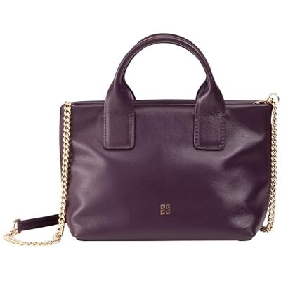 DuDu Kleine Damen-Umhängetasche aus echtem Leder, Elegante Mini-Abendtasche, 22 x 13 cm, doppelte Griffe, Kettenriemen, Reißverschluss Deep Purple DuDu Kleine Damen-Umhängetasche aus echtem Leder, Elegante Mini-Abendtasche, 22 x 13 cm, doppelte Griffe, Kettenriemen, Reißverschluss Deep Purple