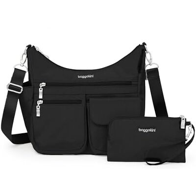 Baggallini Damen Umhängetasche, 27,9 X 22,9 X 11,4 cm, RFID-hobo-Tasche Modern Everywhere Bag, Schwarz Baggallini Damen Umhängetasche, 27,9 X 22,9 X 11,4 cm, RFID-hobo-Tasche Modern Everywhere Bag, Schwarz