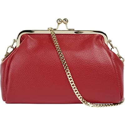 Cluty Damen Abendtasche Echt Leder Made in Italy elegante 2in1 Clutch wandelbare Schultertasche mit Bügelverschluss Cluty Damen Abendtasche Echt Leder Made in Italy elegante 2in1 Clutch wandelbare Schultertasche mit Bügelverschluss