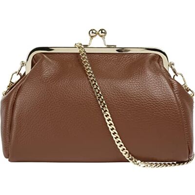 Cluty Damen Abendtasche Echt Leder Made in Italy elegante 2in1 Clutch wandelbare Schultertasche mit Bügelverschluss Cluty Damen Abendtasche Echt Leder Made in Italy elegante 2in1 Clutch wandelbare Schultertasche mit Bügelverschluss