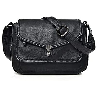 NICOLE & DORIS Damen Umhängetasche Mehreren Taschen Handtaschen Crossbody Retro Schultertasche PU Leder Frauen Satchel Tasche Leichte Messenger Bag Klassisches Schwarz NICOLE & DORIS Damen Umhängetasche Mehreren Taschen Handtaschen Crossbody Retro Schultertasche PU Leder Frauen Satchel Tasche Leichte Messenger Bag Klassisches Schwarz