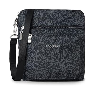 Baggallini Damen, 21,6 X 21,6 cm, Handtasche, Geldbörse mit RFID, Leicht, Wasserabweisend Moderne Umhängetasche mit Taschen, Midnight Blossom Print Baggallini Damen, 21,6 X 21,6 cm, Handtasche, Geldbörse mit RFID, Leicht, Wasserabweisend Moderne Umhängetasche mit Taschen, Midnight Blossom Print