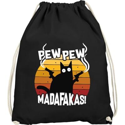MoonWorks ® Turnbeutel Pew Pew Madafakas Katze Western Cat Meme Gymsac Gymbag Drawstring Bag Schwarz unisize MoonWorks ® Turnbeutel Pew Pew Madafakas Katze Western Cat Meme Gymsac Gymbag Drawstring Bag Schwarz unisize