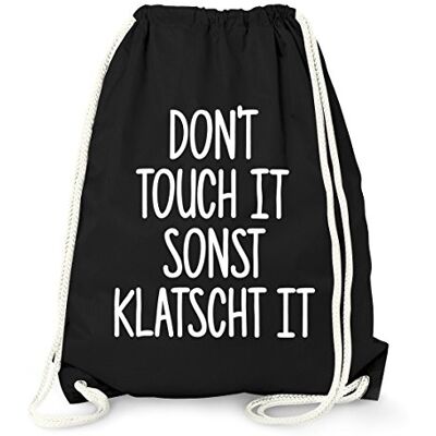 MoonWorks Turnbeutel mit Spruch, Don`t touch it sonst klatscht it, Beutel Tasche Sportbeutel Gymbag Schwarz unisize MoonWorks Turnbeutel mit Spruch, Don`t touch it sonst klatscht it, Beutel Tasche Sportbeutel Gymbag Schwarz unisize