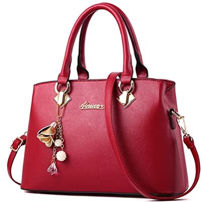 NICOLE & DORIS Elegante Handtasche Damen Schultertasche PU Leder Henkeltasche Mittelgroß Tote Shopper Einfache Umhängetasche Top Griff Tasche mit Abnehmbarem Schultergurt Burgunderrot1 NICOLE & DORIS Elegante Handtasche Damen Schultertasche PU Leder Henkeltasche Mittelgroß Tote Shopper Einfache Umhängetasche Top Griff Tasche mit Abnehmbarem Schultergurt Burgunderrot1