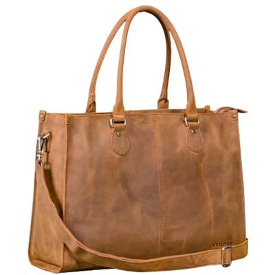 STILORD Betina Leder Shopper Tasche Damen Groß 15,6-16 Zoll Laptop Business Tasche Echtleder mit Laptopfach Schultertasche Vintage Handtasche mit Zwei Flaschenhalter Farbe:tan Dunkelbraun STILORD Betina Leder Shopper Tasche Damen Groß 15,6-16 Zoll Laptop Business Tasche Echtleder mit Laptopfach Schultertasche Vintage Handtasche mit Zwei Flaschenhalter Farbe:tan Dunkelbraun