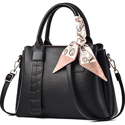 NICOLE & DORIS Damen Handtasche Modern Schultertaschen PU Leder Henkeltasche Elegante Frauen Umhängetasche Satchel Handtasche Shopper Tote Bag mit Seidentuch Schwarz NICOLE & DORIS Damen Handtasche Modern Schultertaschen PU Leder Henkeltasche Elegante Frauen Umhängetasche Satchel Handtasche Shopper Tote Bag mit Seidentuch Schwarz