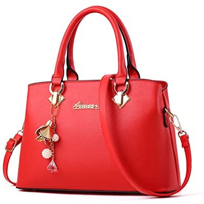 NICOLE & DORIS Elegante Handtasche Damen Schultertasche PU Leder Henkeltasche Mittelgroß Tote Shopper Einfache Umhängetasche Top Griff Tasche mit Abnehmbarem Schultergurt Rot NICOLE & DORIS Elegante Handtasche Damen Schultertasche PU Leder Henkeltasche Mittelgroß Tote Shopper Einfache Umhängetasche Top Griff Tasche mit Abnehmbarem Schultergurt Rot