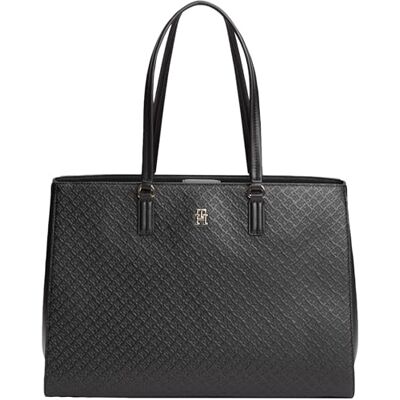 Tommy Hilfiger Damen Tote Bag Tasche Daily mit Monogramm-Prägung, Schwarz (Black), Einheitsgröße Tommy Hilfiger Damen Tote Bag Tasche Daily mit Monogramm-Prägung, Schwarz (Black), Einheitsgröße