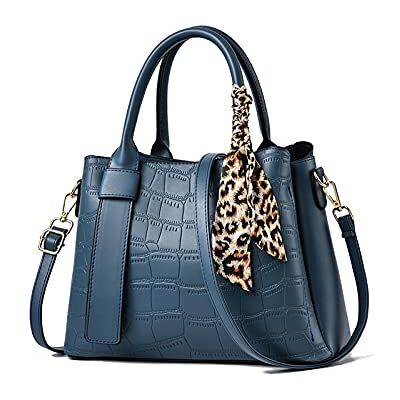 NICOLE & DORIS Damen Handtasche Leder Henkeltasche Tasche Retro Krokodilmuster Designer Schultertasche Frauen Umhängetasche Arbeitstasche Shopper Tote Bag mit Seidentuch Navy Blau NICOLE & DORIS Damen Handtasche Leder Henkeltasche Tasche Retro Krokodilmuster Designer Schultertasche Frauen Umhängetasche Arbeitstasche Shopper Tote Bag mit Seidentuch Navy Blau