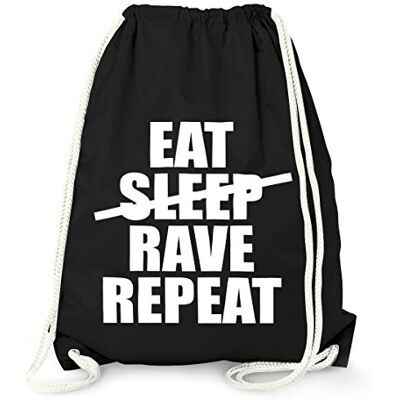 MoonWorks cooler Techno Turnbeutel, Eat Sleep Rave Repeat, Party Festival Beutel Tasche aus stabiler Baumwolle, Gymbag Schwarz unisize MoonWorks cooler Techno Turnbeutel, Eat Sleep Rave Repeat, Party Festival Beutel Tasche aus stabiler Baumwolle, Gymbag Schwarz unisize