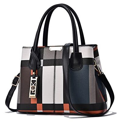 NICOLE & DORIS Mode Handtasche Damen Klassische Handtasche Karierte Tasche PU Leder Schultertasche Henkeltasche Frauen Umhängetasche Designer Tote Bag mit Anhänger Schwarz NICOLE & DORIS Mode Handtasche Damen Klassische Handtasche Karierte Tasche PU Leder Schultertasche Henkeltasche Frauen Umhängetasche Designer Tote Bag mit Anhänger Schwarz