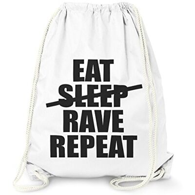 MoonWorks cooler Techno Turnbeutel, Eat Sleep Rave Repeat, Party Festival Beutel Tasche aus stabiler Baumwolle, Gymbag Weiss unisize MoonWorks cooler Techno Turnbeutel, Eat Sleep Rave Repeat, Party Festival Beutel Tasche aus stabiler Baumwolle, Gymbag Weiss unisize