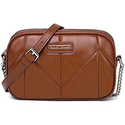 David Jones Dämen Kleine Umhängetasche Mini Crossbody Bag PU Leder Handtasche 2 Fächern mit Reißverschluss Gesteppte Tasche Kette Schultertasche Abendtasche Elegant Stilvoll Cognac Braun David Jones Dämen Kleine Umhängetasche Mini Crossbody Bag PU Leder Handtasche 2 Fächern mit Reißverschluss Gesteppte Tasche Kette Schultertasche Abendtasche Elegant Stilvoll Cognac Braun