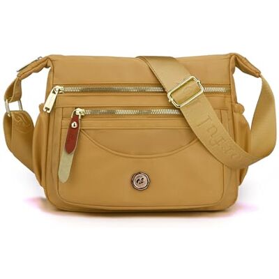 NICOLE & DORIS Frauen Umhängetasche Leichte Schultertasche Nylon Satchel Handtasche Damen mit Mehreren Taschen Messenger Crossbody Bag für Schule Shopping Arbeit Gelb NICOLE & DORIS Frauen Umhängetasche Leichte Schultertasche Nylon Satchel Handtasche Damen mit Mehreren Taschen Messenger Crossbody Bag für Schule Shopping Arbeit Gelb