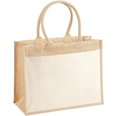 Westford Mill Jute-Tasche Cotton Pocket Jute Shopper Beige Natural 42 x 33 x 19 cm Westford Mill Jute-Tasche Cotton Pocket Jute Shopper Beige Natural 42 x 33 x 19 cm