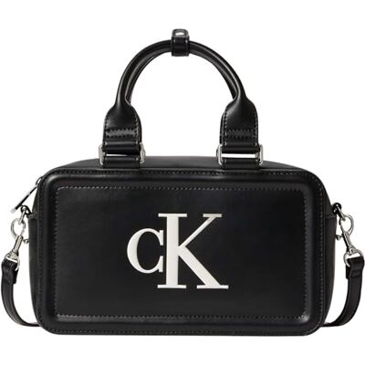Calvin Damen Crossbody Bag Tasche Bold Elongated Mini Tote mit Reißverschluss, Schwarz (Black/White), Einheitsgröße Calvin Damen Crossbody Bag Tasche Bold Elongated Mini Tote mit Reißverschluss, Schwarz (Black/White), Einheitsgröße