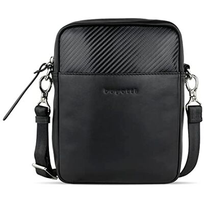 Bugatti Comet, kleine Schultertasche aus Leder, Umhängetasche in Carbonoptik, Damen und Herren, schwarz Bugatti Comet, kleine Schultertasche aus Leder, Umhängetasche in Carbonoptik, Damen und Herren, schwarz
