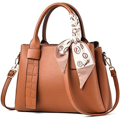 NICOLE & DORIS Damen Handtasche Modern Schultertaschen PU Leder Henkeltasche Elegante Frauen Umhängetasche Satchel Handtasche Shopper Tote Bag mit Seidentuch Braun NICOLE & DORIS Damen Handtasche Modern Schultertaschen PU Leder Henkeltasche Elegante Frauen Umhängetasche Satchel Handtasche Shopper Tote Bag mit Seidentuch Braun