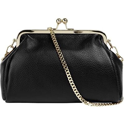 Cluty Damen Abendtasche Echt Leder Made in Italy elegante 2in1 Clutch wandelbare Schultertasche mit Bügelverschluss Cluty Damen Abendtasche Echt Leder Made in Italy elegante 2in1 Clutch wandelbare Schultertasche mit Bügelverschluss