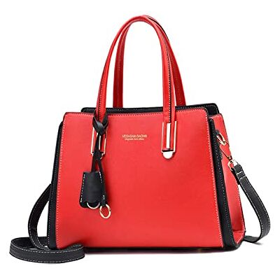 NICOLE & DORIS Handtasche Damen Elegant Handtaschen Kontrastfarben Schultertasche Frauen Umhängetasche Shopper Tote Henkeltasche mit Anhänger Rot NICOLE & DORIS Handtasche Damen Elegant Handtaschen Kontrastfarben Schultertasche Frauen Umhängetasche Shopper Tote Henkeltasche mit Anhänger Rot