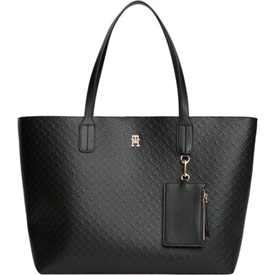 Tommy Hilfiger Damen Tote Bag Tasche Icon Mono mit Münzfach, Schwarz (Black), Einheitsgröße Tommy Hilfiger Damen Tote Bag Tasche Icon Mono mit Münzfach, Schwarz (Black), Einheitsgröße