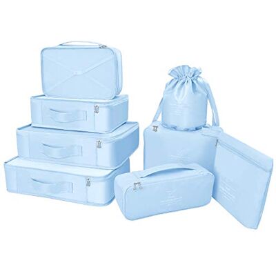 BETLLEMORY Koffer Organizer Reise Kleidertaschen 8 Sets/7 Farben Travel Gep?ck Organisatoren enthalten wasserdichte Schuh-Aufbewahrungsbeutel Bequeme Kompressions Beutel für Reisen ,Hellblau BETLLEMORY Koffer Organizer Reise Kleidertaschen 8 Sets/7 Farben Travel Gep?ck Organisatoren enthalten wasserdichte Schuh-Aufbewahrungsbeutel Bequeme Kompressions Beutel für Reisen ,Hellblau