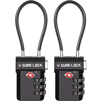 SURE LOCK TSA-zugelassene Gepäckschlösser, offene Warnung, leicht ablesbare Zifferblätter, Reisegepäckschlösser für Koffer, Gepäckschlösser, Schwarz, 2 Stück, One_Size SURE LOCK TSA-zugelassene Gepäckschlösser, offene Warnung, leicht ablesbare Zifferblätter, Reisegepäckschlösser für Koffer, Gepäckschlösser, Schwarz, 2 Stück, One_Size