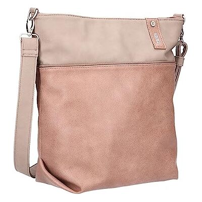Zwei Damen Umhängetasche Jana J12 Crossbody Bag 9 L Handtasche Bicolor Canvas-Stil passender Kosmetikbeutel extra Schultergurt & Schlüsselband, Schultertasche DIN-A4 passend (blush) Zwei Damen Umhängetasche Jana J12 Crossbody Bag 9 L Handtasche Bicolor Canvas-Stil passender Kosmetikbeutel extra Schultergurt & Schlüsselband, Schultertasche DIN-A4 passend (blush)