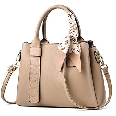 NICOLE & DORIS Damen Handtasche Modern Schultertaschen PU Leder Henkeltasche Elegante Frauen Umhängetasche Satchel Handtasche Shopper Tote Bag mit Seidentuch Khaki NICOLE & DORIS Damen Handtasche Modern Schultertaschen PU Leder Henkeltasche Elegante Frauen Umhängetasche Satchel Handtasche Shopper Tote Bag mit Seidentuch Khaki