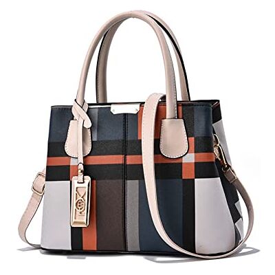NICOLE & DORIS Mode Handtasche Damen Klassische Handtasche Karierte Tasche PU Leder Schultertasche Henkeltasche Frauen Umhängetasche Designer Tote Bag mit Anhänger Aprikose NICOLE & DORIS Mode Handtasche Damen Klassische Handtasche Karierte Tasche PU Leder Schultertasche Henkeltasche Frauen Umhängetasche Designer Tote Bag mit Anhänger Aprikose