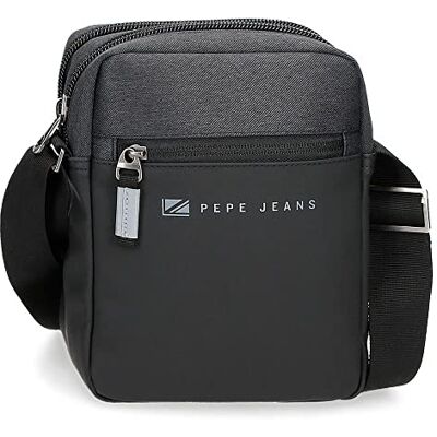 Pepe Jeans Jarvis Umhängetasche, zwei Fächer, Schwarz, 17 x 22 x 7 cm, Polyester mit Details aus Kunstleder Pepe Jeans Jarvis Umhängetasche, zwei Fächer, Schwarz, 17 x 22 x 7 cm, Polyester mit Details aus Kunstleder