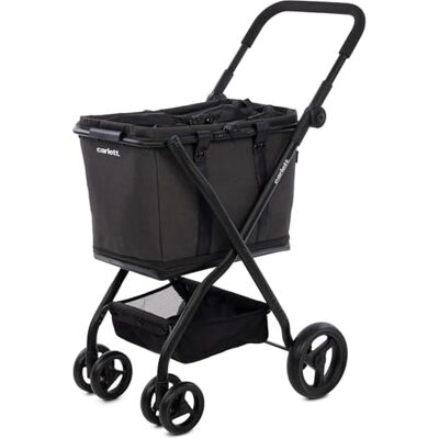 CARLETT Einkaufstrolley mit 4 Rädern, faltbar, Tasche 50–75 L, höhenverstellbarer Griff, Sicherheitsbremse, Korb als Tragetasche nutzbar, wasserabweisend mit Regenüberzug – Cube S, Schwarz CARLETT Einkaufstrolley mit 4 Rädern, faltbar, Tasche 50–75 L, höhenverstellbarer Griff, Sicherheitsbremse, Korb als Tragetasche nutzbar, wasserabweisend mit Regenüberzug – Cube S, Schwarz