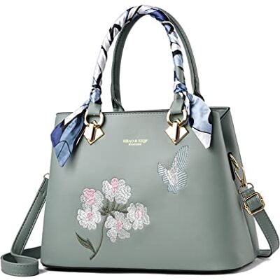 NICOLE & DORIS Elegante Handtaschen Damen Modern Schultertasche Satchel Handtasche mit Stickerei Blume Frauen Umhängetasche PU Leder Henkeltasche Crossbody Bag Grün NICOLE & DORIS Elegante Handtaschen Damen Modern Schultertasche Satchel Handtasche mit Stickerei Blume Frauen Umhängetasche PU Leder Henkeltasche Crossbody Bag Grün