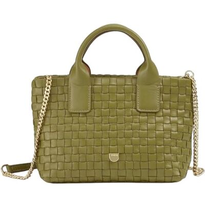 DuDu Tasche aus Leder für Damen, klein, geflochten, mit Reißverschluss – elegante Mini-Tasche mit Ketten-Schultergurt, kompakte und raffinierte Handtasche, Olivgrün DuDu Tasche aus Leder für Damen, klein, geflochten, mit Reißverschluss – elegante Mini-Tasche mit Ketten-Schultergurt, kompakte und raffinierte Handtasche, Olivgrün