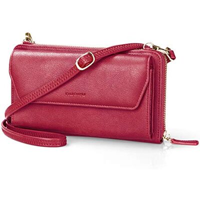 nuoku Damen RFID-Geldbörse, Handgelenk, Umhängetasche, Clutch, mit Reißverschluss um 2 Riemen, Weinrot, Medium nuoku Damen RFID-Geldbörse, Handgelenk, Umhängetasche, Clutch, mit Reißverschluss um 2 Riemen, Weinrot, Medium