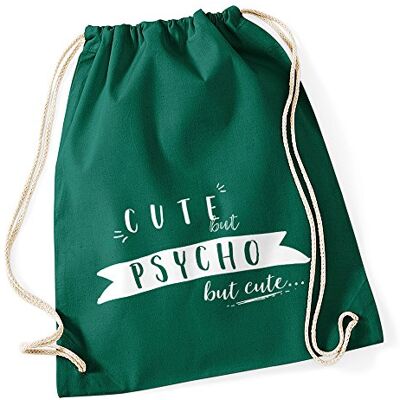 MoonWorks Turnbeutel mit Spruch Cute but Psycho but cute Sprüche Jutebeutel Baumwolle Gymbag Dunkelgruen unisize MoonWorks Turnbeutel mit Spruch Cute but Psycho but cute Sprüche Jutebeutel Baumwolle Gymbag Dunkelgruen unisize