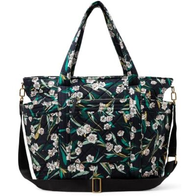 Amazon Damen Gesteppte Reisetasche aus Baumwolle, Schwarzes Blumenmuster., Einheitsgröße Amazon Damen Gesteppte Reisetasche aus Baumwolle, Schwarzes Blumenmuster., Einheitsgröße