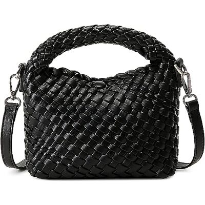 Queenoris Modische kleine gewebte Tasche für Damen, handgefertigte Mini-Hobo-Tragetasche, Umhängetasche, Handtasche, Reise, Sommer, Strandtasche, Schwarz Queenoris Modische kleine gewebte Tasche für Damen, handgefertigte Mini-Hobo-Tragetasche, Umhängetasche, Handtasche, Reise, Sommer, Strandtasche, Schwarz