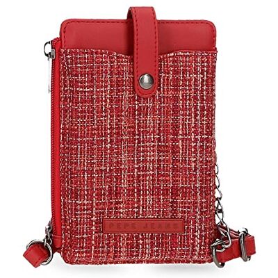 Pepe Jeans Oana Rot Mobile Umhängetasche 9,5x16,5 cm Polyester mit Kunstlederdetails Pepe Jeans Oana Rot Mobile Umhängetasche 9,5x16,5 cm Polyester mit Kunstlederdetails